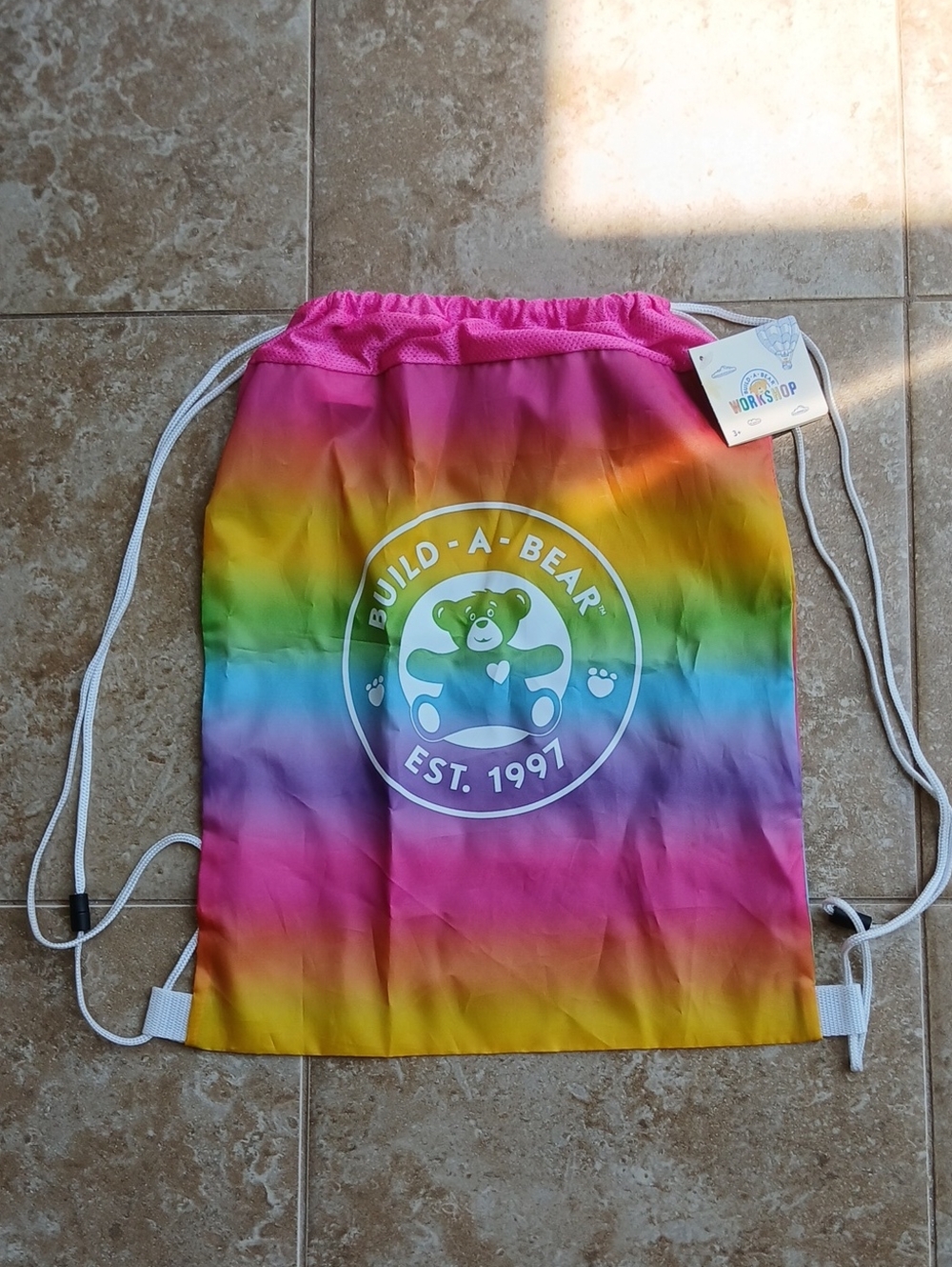 Build-A-Bear Pink Rainbow Gradient Drawstring Bag